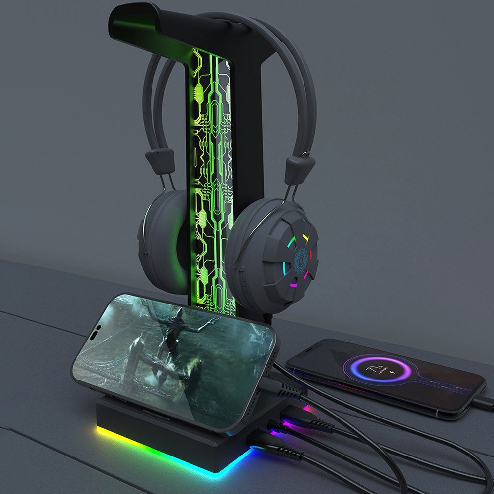 RGBゲーミングヘッドセットスタンド,デュアルUSBポート, - Headphone Stand Desk のレビューと価格